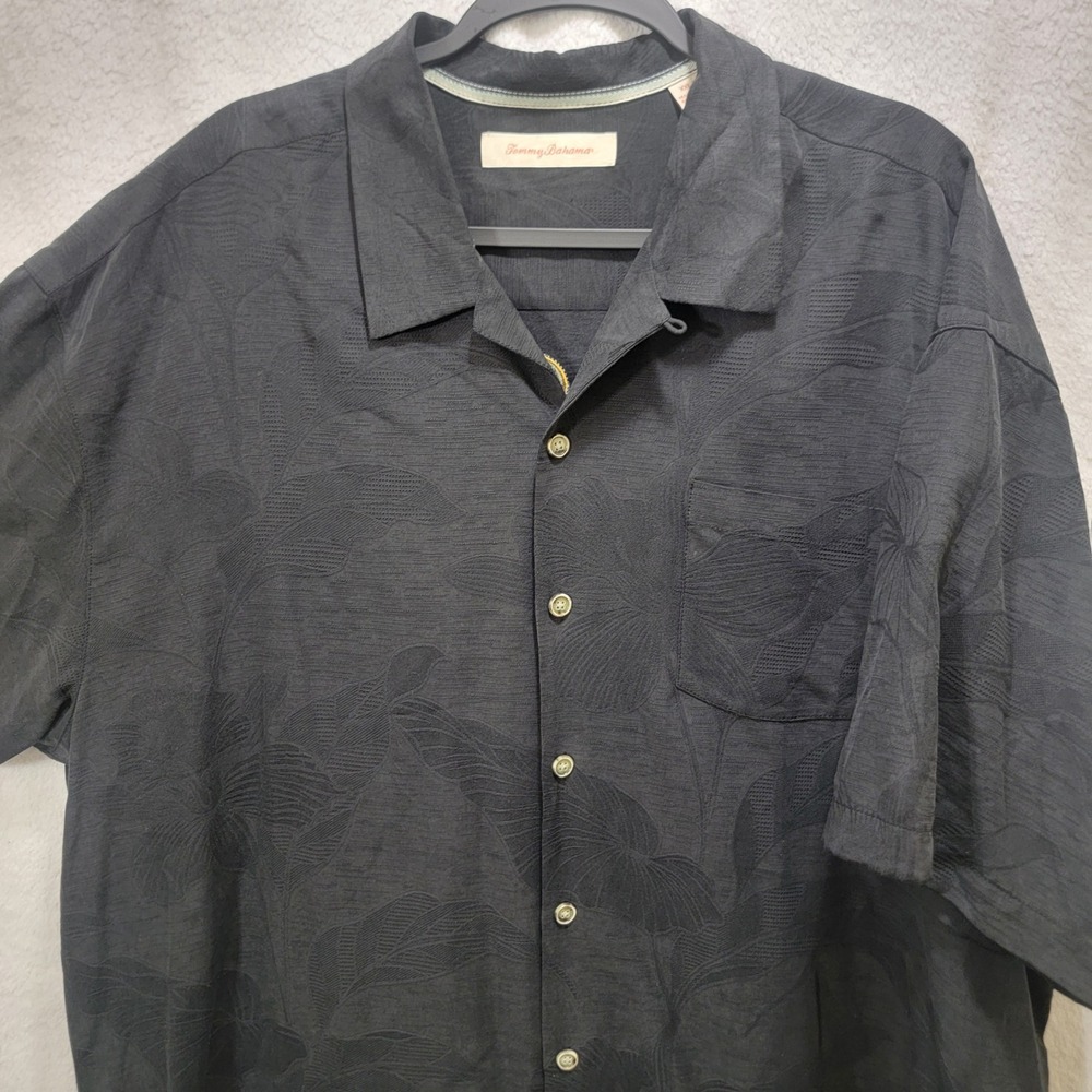 Tommy Bahama Men XXL Black Silk Jacquard Six Flights A Day Wine Embroidery Shirt - Picture 8 of 14